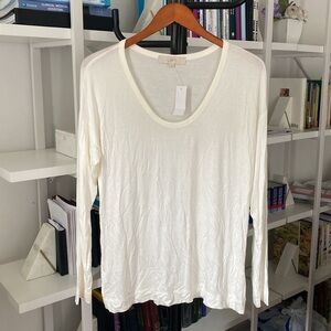 LOFT Soft Size Medium White Ivory T Shirt Top Long Sleeves
